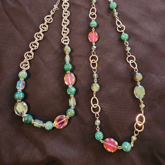 2 necklaces layered set - Fifth Avenue Collection - Blue, turquois blue, pinks - Picture 1 of 6